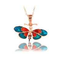 14K Gold Red Blue Butterfly Necklace