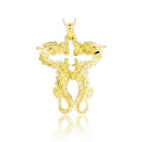 14K Gold Twin Dragons Necklace