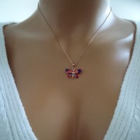 14K Rose Gold Blue Green Butterfly Necklace