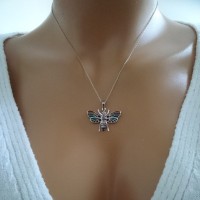 14K Rose Gold Blue Red Butterfly Necklace