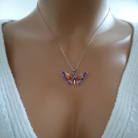 14K Rose Gold Red Pink Butterfly Necklace