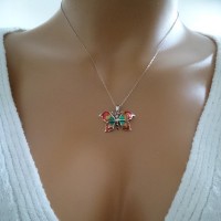 14K Rose Gold Red Turquoise Butterfly Necklace