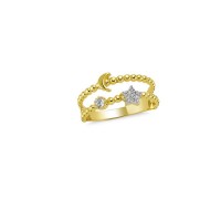 14K Solid Gold Art Design Fashion Moon Star Ladies Ring