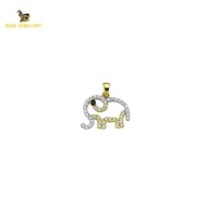 14K Solid Gold Elephant Charm Pendant