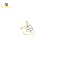 14K Solid Gold Bird Charm Pendant