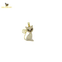 14K Solid Gold Cat Charm Pendant