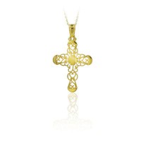 14K Solid Gold Cross Charm Necklace