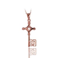 14K Solid Gold Cross Key Charm Necklace