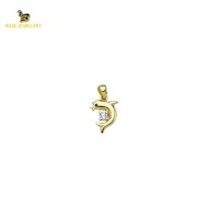 14K Solid Gold Dolphin Charm Pendant