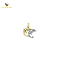 14K Solid Gold Dolphin Charm Pendant