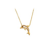 14K Solid Gold Dolphin Necklace