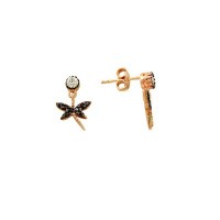 14K Solid Gold Drop Stud Dragonfly Earring