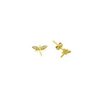 14K Solid Gold Drop Stud Dragonfly Earring