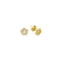 14K Solid Gold Drop Stud Flower Earring
