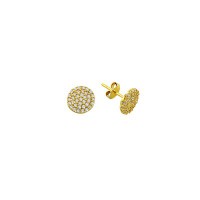 14K Solid Gold Drop Stud Round Earring