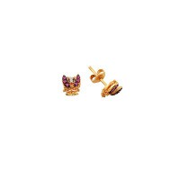 14K Solid Gold Drop Stud Rubby Ladybug Earring