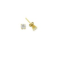 14K Solid Gold Drop Stud Solitaire Earring
