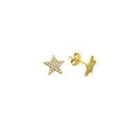 14K Solid Gold Drop Stud Star Earring