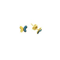 14K Solid Gold Drop Stud Turquoise Butterfly Earring