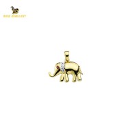 14K Solid Gold Elephant Charm Pendant