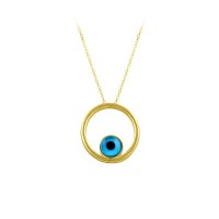 14K Solid Gold Evil Eye Necklace