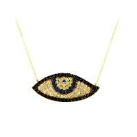 14K Solid Gold Evil Eye Necklace