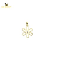 14K Solid Gold Flower Charm Pendant