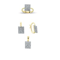 14K Solid Gold Gemstone Cz Design Set