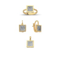 14K Solid Gold Gemstone Cz Design Set