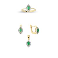 14K Solid Gold Gemstone Cz Emerald Set