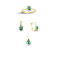 14K Solid Gold Gemstone Cz Emerald Set