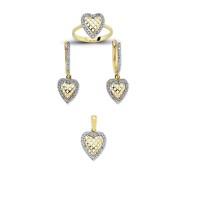 14K Solid Gold Gemstone Cz Love Heart Set