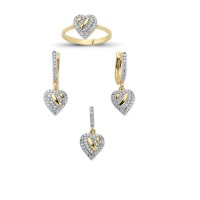 14K Solid Gold Gemstone Cz Love Heart Set
