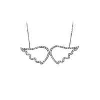 14K Solid White Gold Angel Wings Necklace