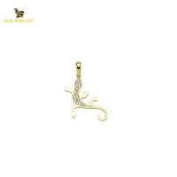 14K Solid Gold Lizard Charm Pendant