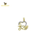 14K Solid Gold Love Charm Pendant