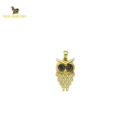 14K Solid Gold Owl Charm Pendant