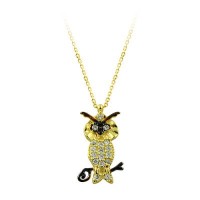14K Solid Gold Owl Necklace