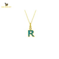 14K Solid Gold R Letter Necklace
