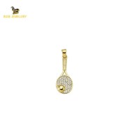 14K Solid Gold Tennis Racket Charm Pendant