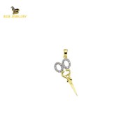 14K Solid Gold Scissors Charm Pendant