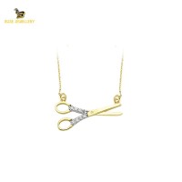 14K Solid Gold Scissors Necklace