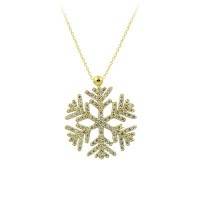 14K Solid Gold Snowflake Cz Diamond Necklace