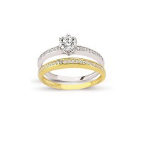 14K Solid Gold Solitaire With Band Engagement Wedding Ring Set
