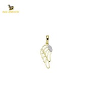 14K Solid Gold Wing Charm Pendant