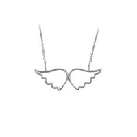 14K Solid White Gold Angel Wings Necklace