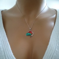 14K White Gold Red Turquoise Butterfly Necklace