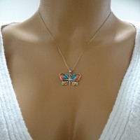 14K White Red Blue Butterfly Necklace