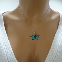 14K White Turquoise Blue Butterfly Necklace
