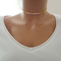 925 K Sterling Silver Choker Yellow Leather Necklace